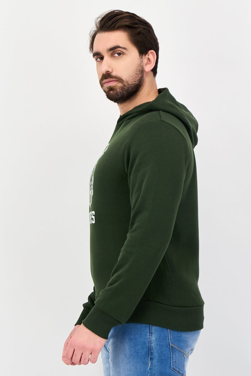 JACK & JONES Men Brand Logo Long Sleeve Hoodie, Olive Green - Image 3